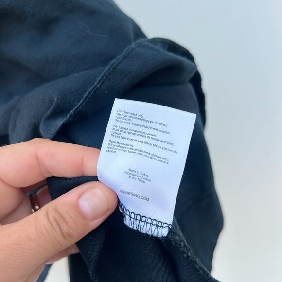 Anine Bing Off The Shoulder Ruffle Cotton Linen Short Mini Dress Small Black - Picture 7 of 8